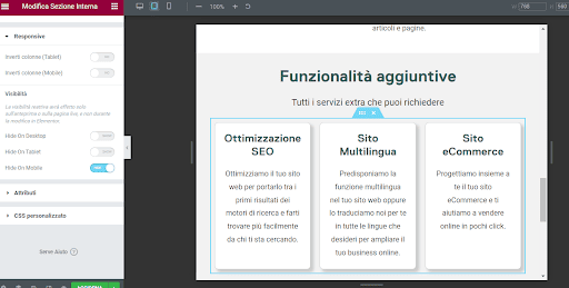 Opzione Responsive di Elementor